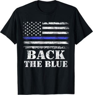 Back The Blue Thin Blue Line American Flag Police Support T-Shirt - T-Shirt | Black