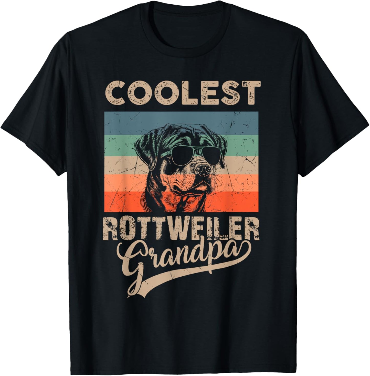 Coolest Rottweiler Grandpa Men Gifts Funny Dog Grandpa Retro T-Shirt - T-Shirt | Black