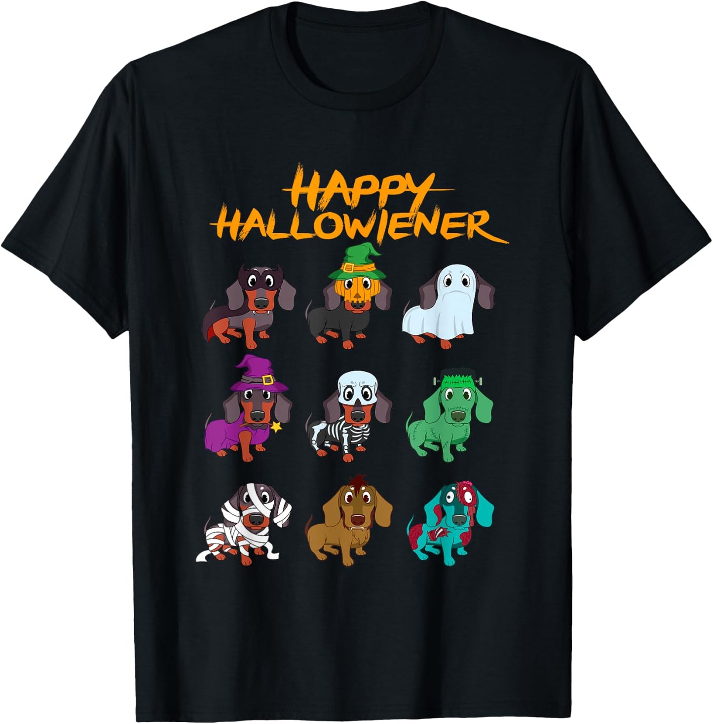 Happy Hallowiener Funny Halloween Daschund Weiner Dog Gift Women Kids T-Shirt - T-Shirt | Black