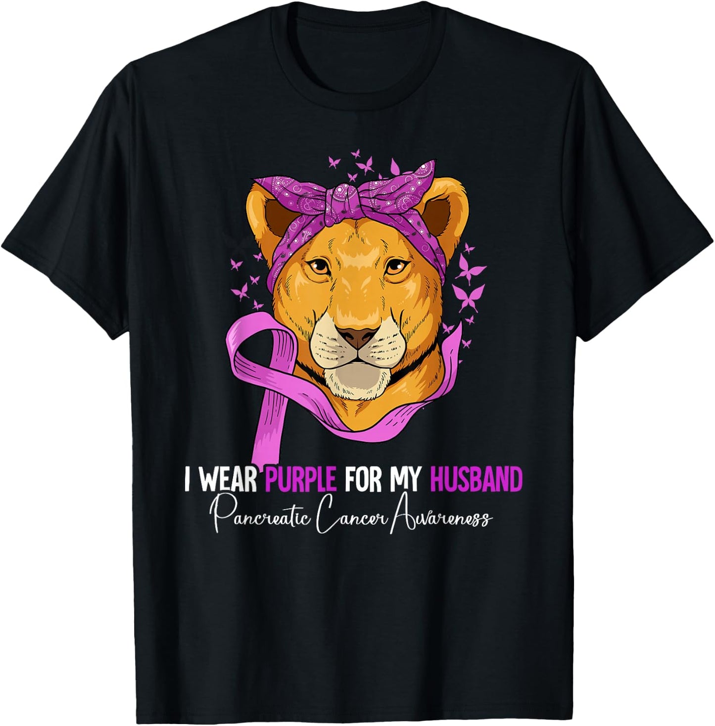 I Wear Purple For My Husband Pancreatic Cancer Awareness T-Shirt - T-Shirt | Black