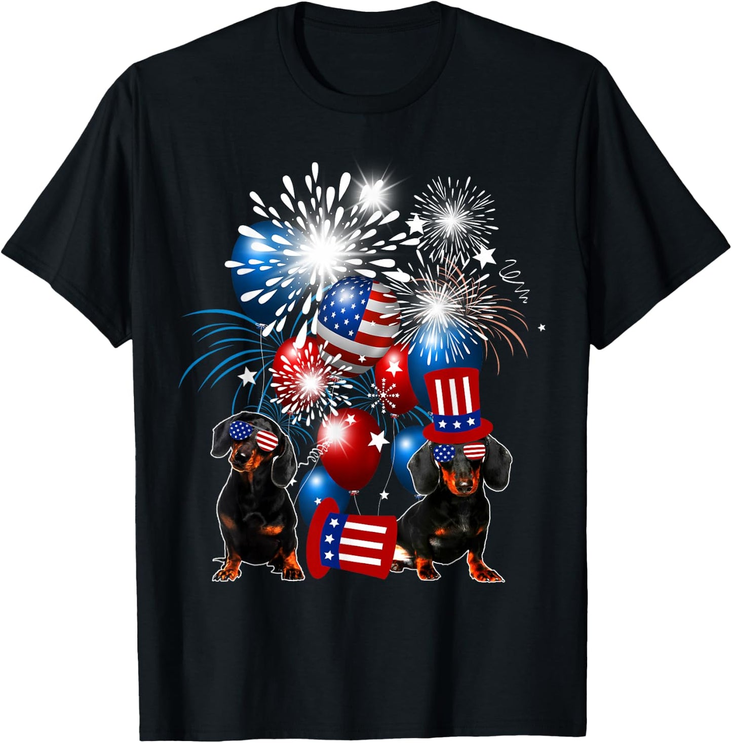 Vintage Retro Dachshund American Flag 4th Of July Dog Lover T-Shirt - T-Shirt | Black