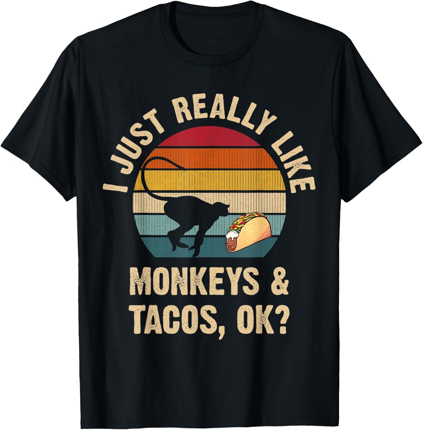 Monkeys and Tacos lover Cinco de mayo Taco Tuesday Cute T-Shirt - T-Shirt | Black