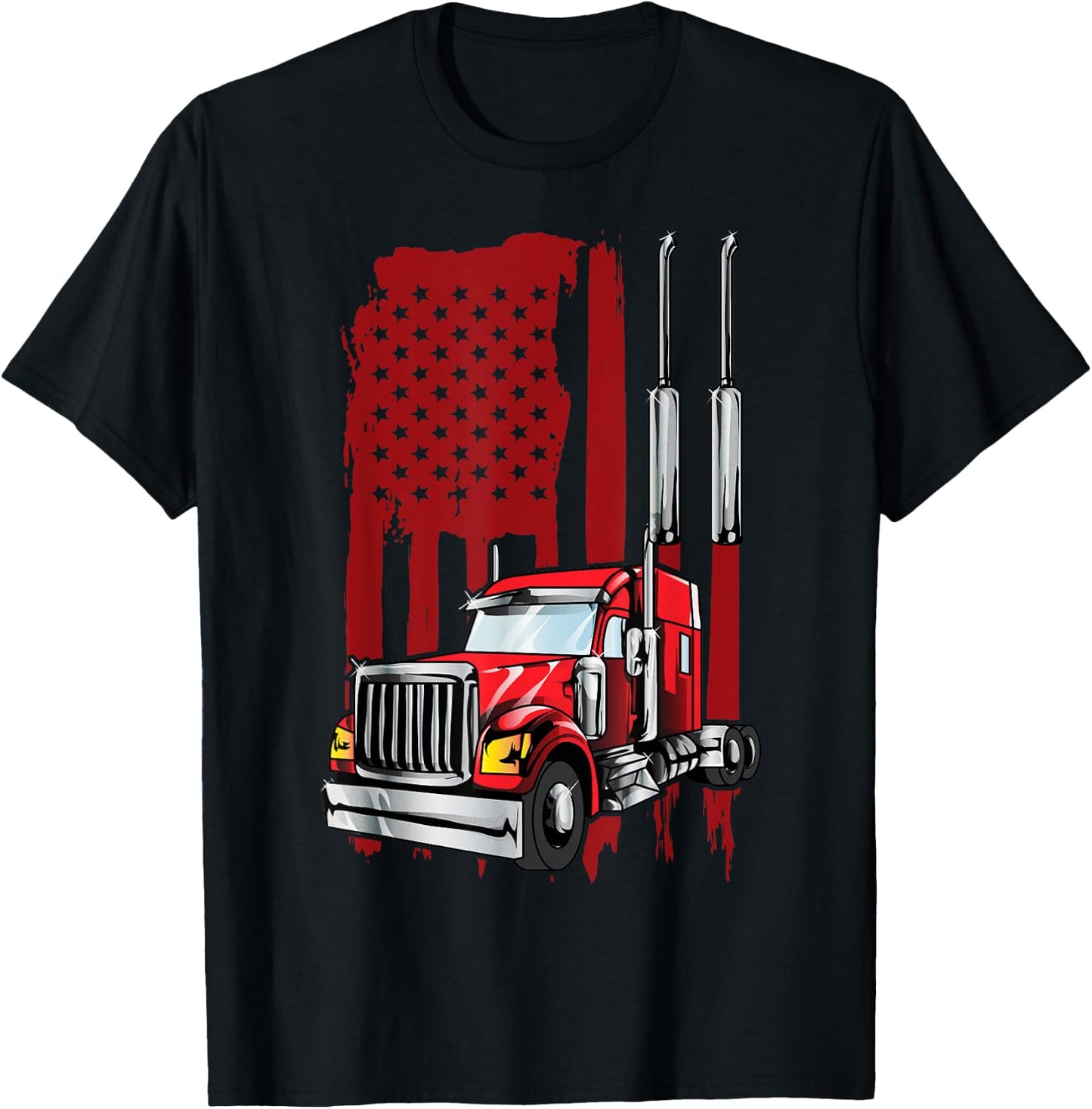 American Flag Semi Truck Driver Truck Lovers Trucker Women Kids Men T-Shirt - T-Shirt | Black