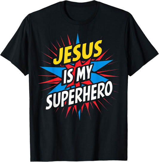 Jesus Is My Superhero Christian God Religious Comic Kids Boy T-Shirt - T-Shirt | Black