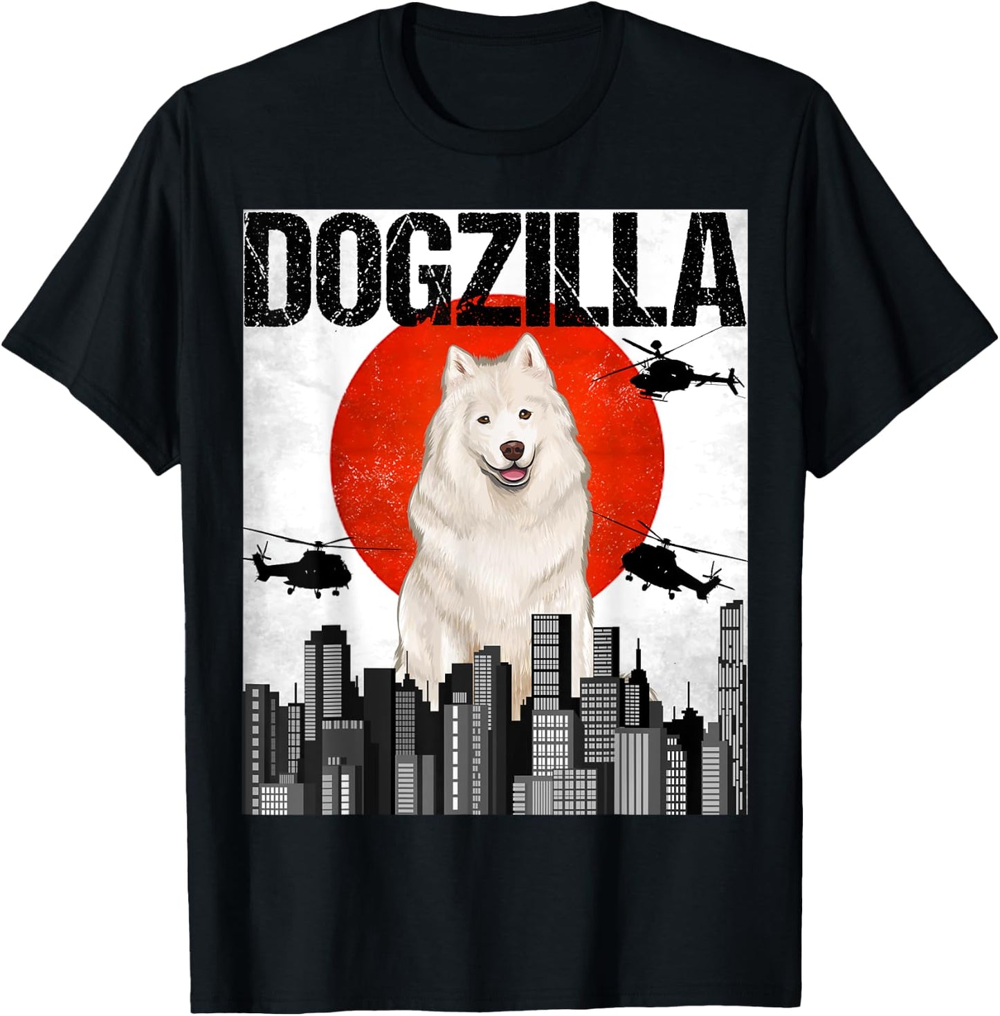 Funny Vintage Japanese Dogzilla Samoyed T-Shirt - T-Shirt | Black
