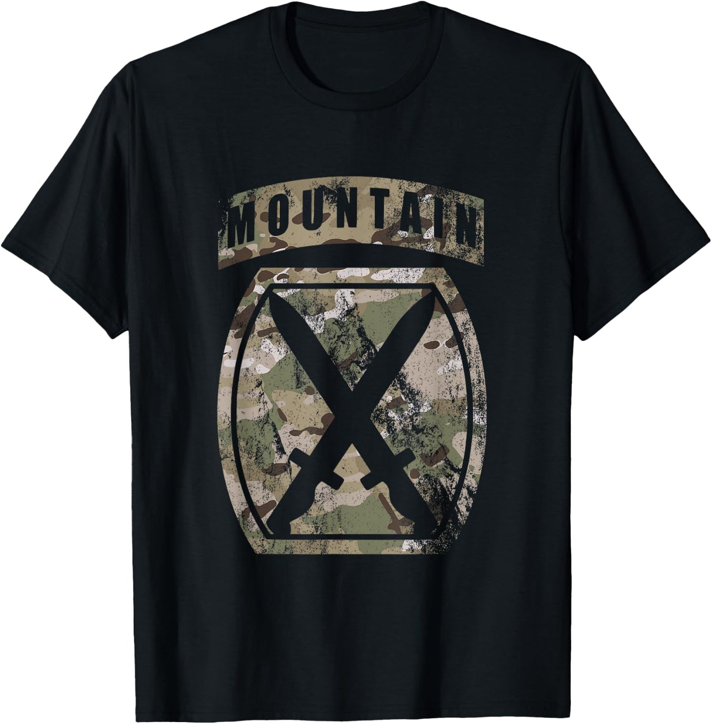 10th Mountain Division Patch - 10th MTN OCP Multicam Camo T-Shirt - T-Shirt | Black