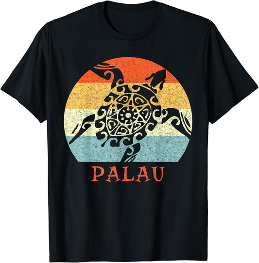 Palau Vintage Retro Tribal Turtle Vacation T-Shirt - T-Shirt | Black