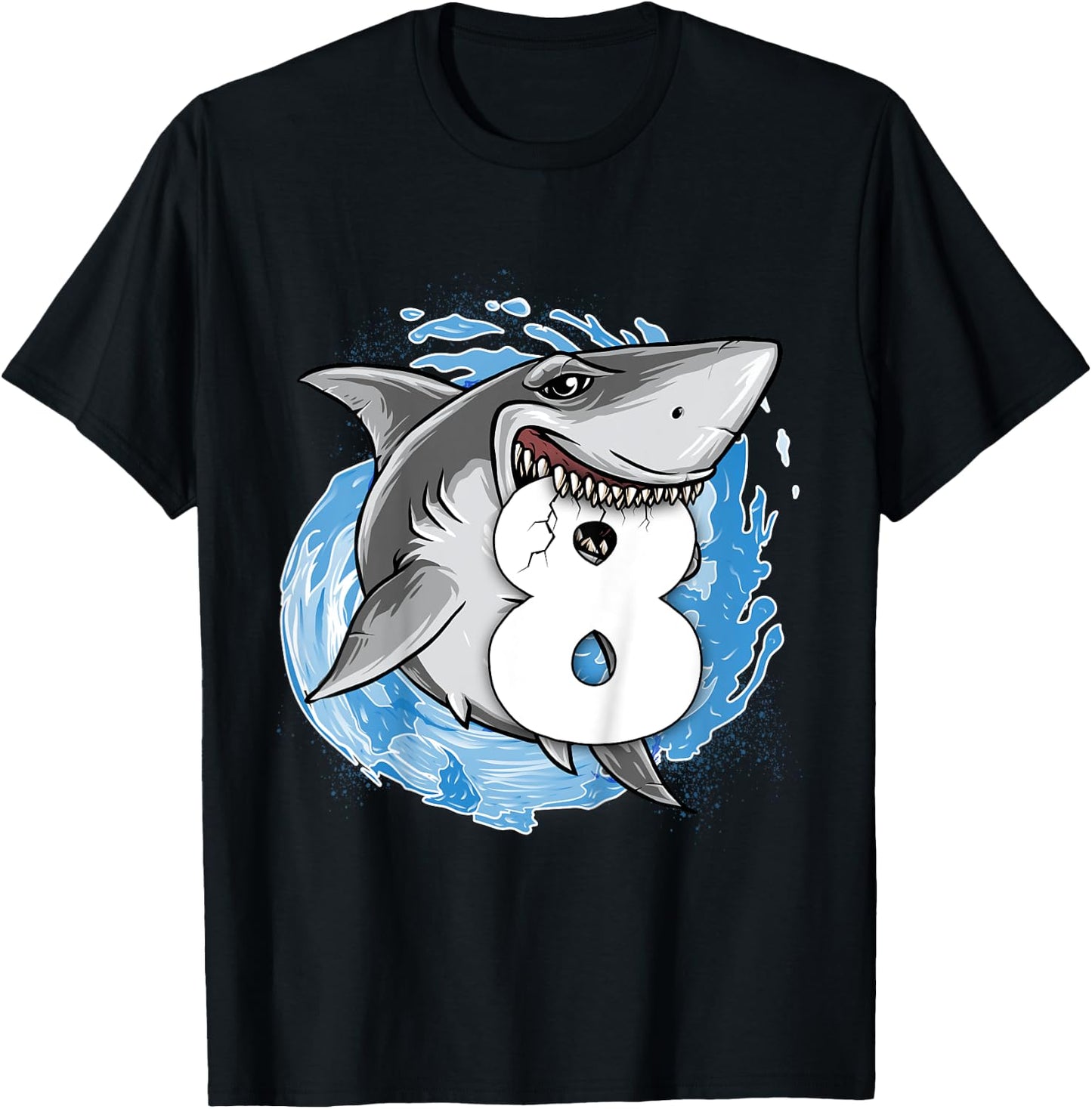 Kids Shark 8th Birthday Boy 8 year old Shark Theme Party 8 Shark T-Shirt - T-Shirt | Black