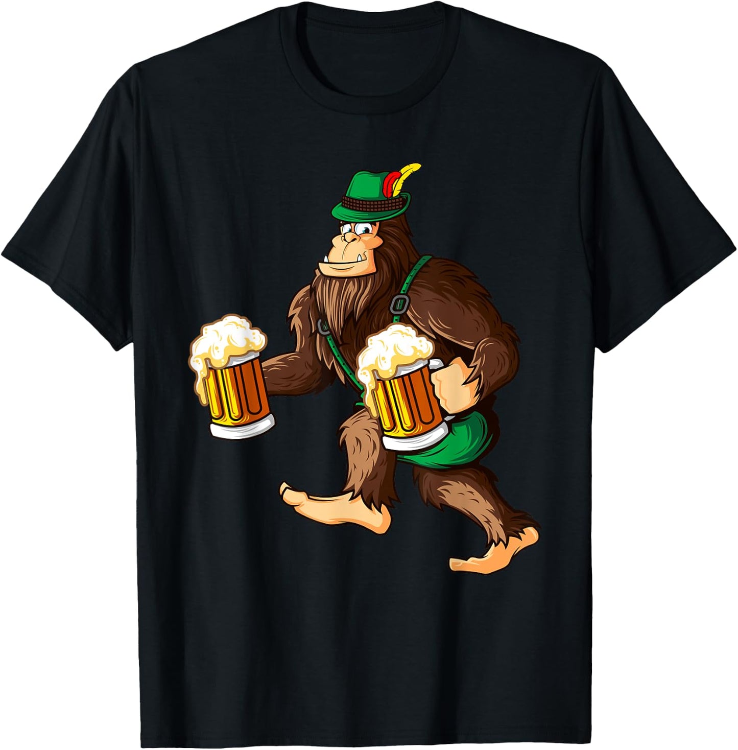 Funny Bigfoot Lederhosen Prost Beer Mug Beerfest Oktoberfest T-Shirt - T-Shirt | Black