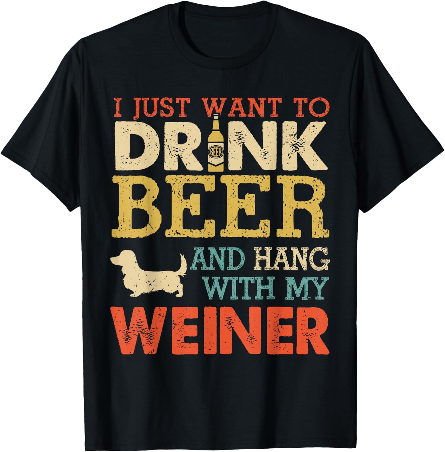 Weiner Dachshund Dad Drink Beer Hang with Dog Funny Vintage T-Shirt - T-Shirt | Black