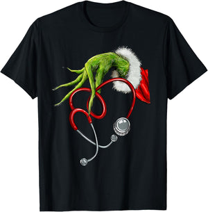 Nurse Funny Merry Christmas Stethoscope Nursing Xmas Pajamas T-Shirt - T-Shirt | Black