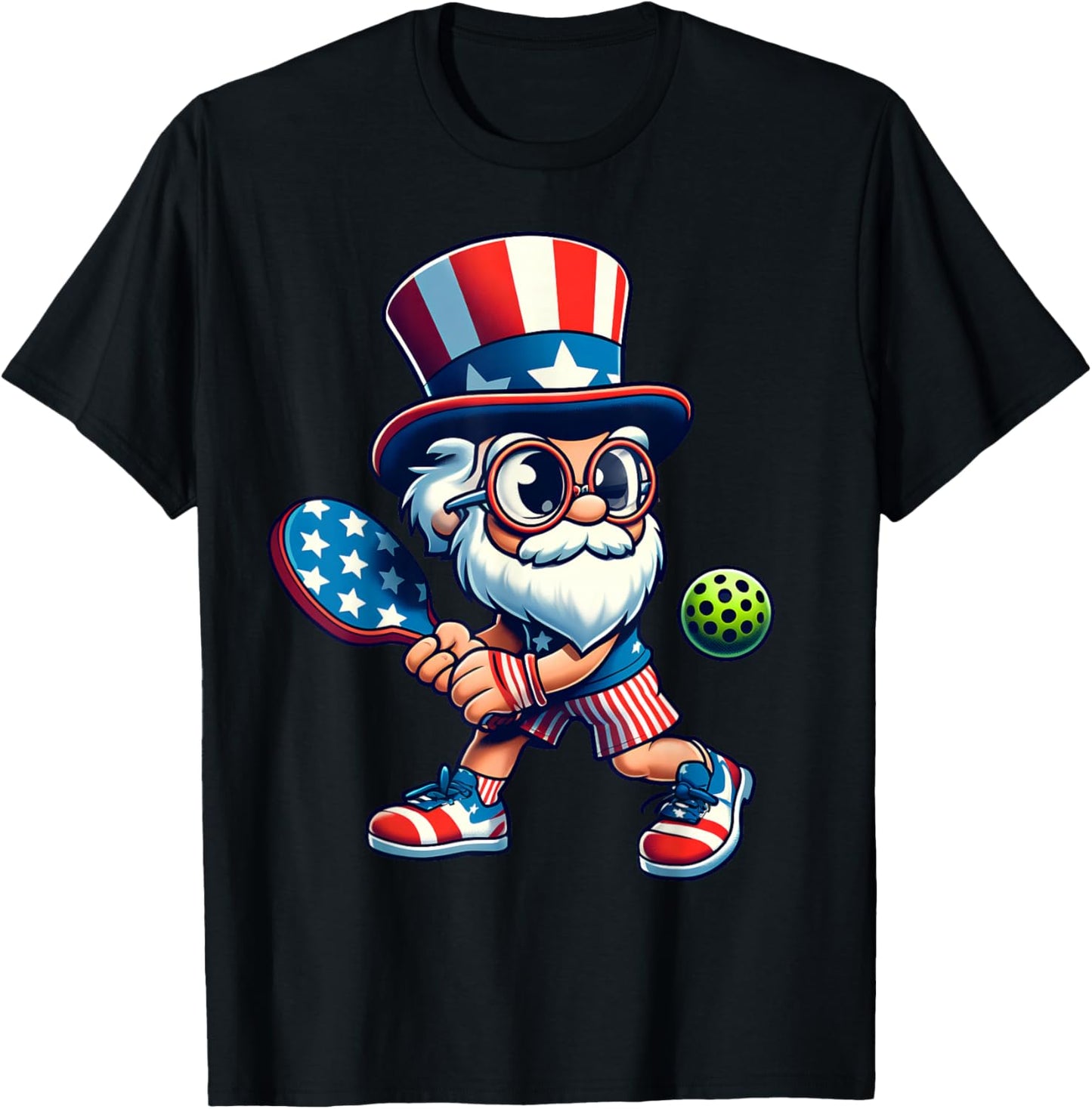Pickleball 4th Of July Uncle Sam Independence Day USA Women Kids Men T-Shirt - T-Shirt | Black