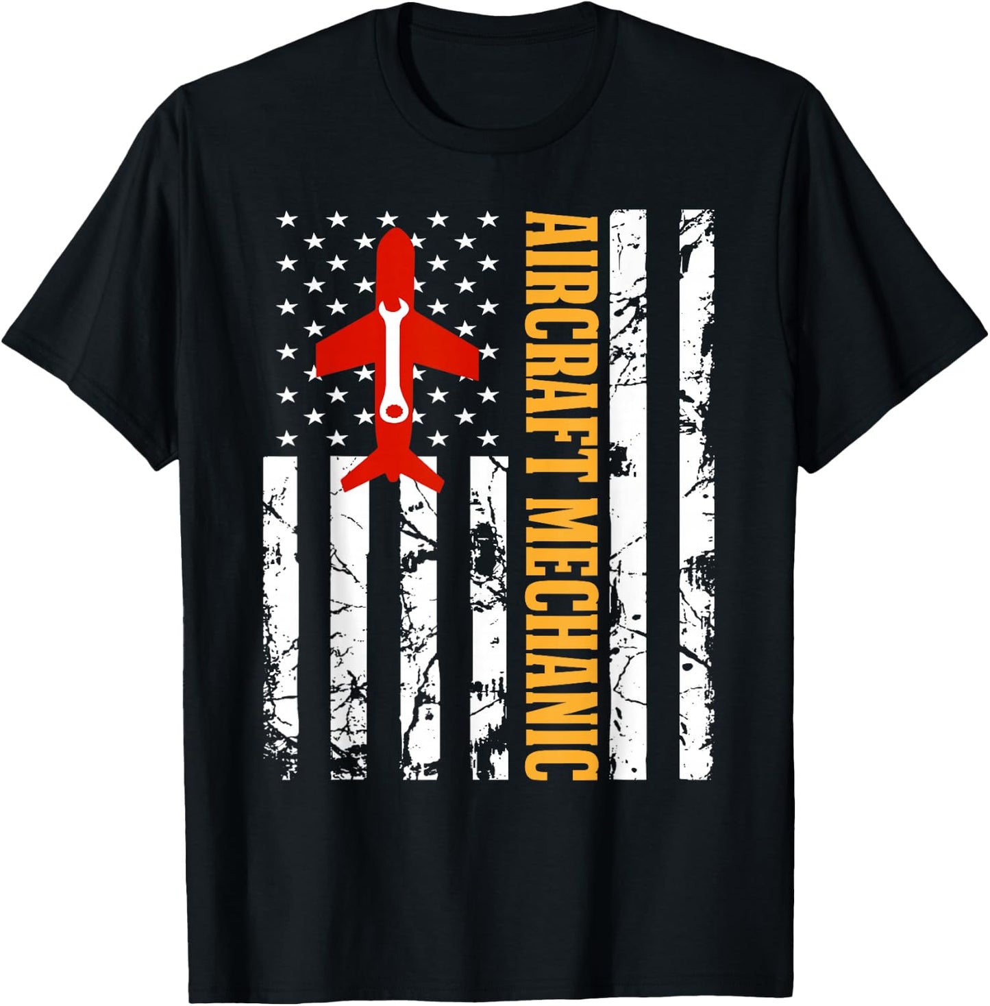 Aircraft Mechanic USA Flag Airplane Technician Aviation Gift T-Shirt - T-Shirt | Black