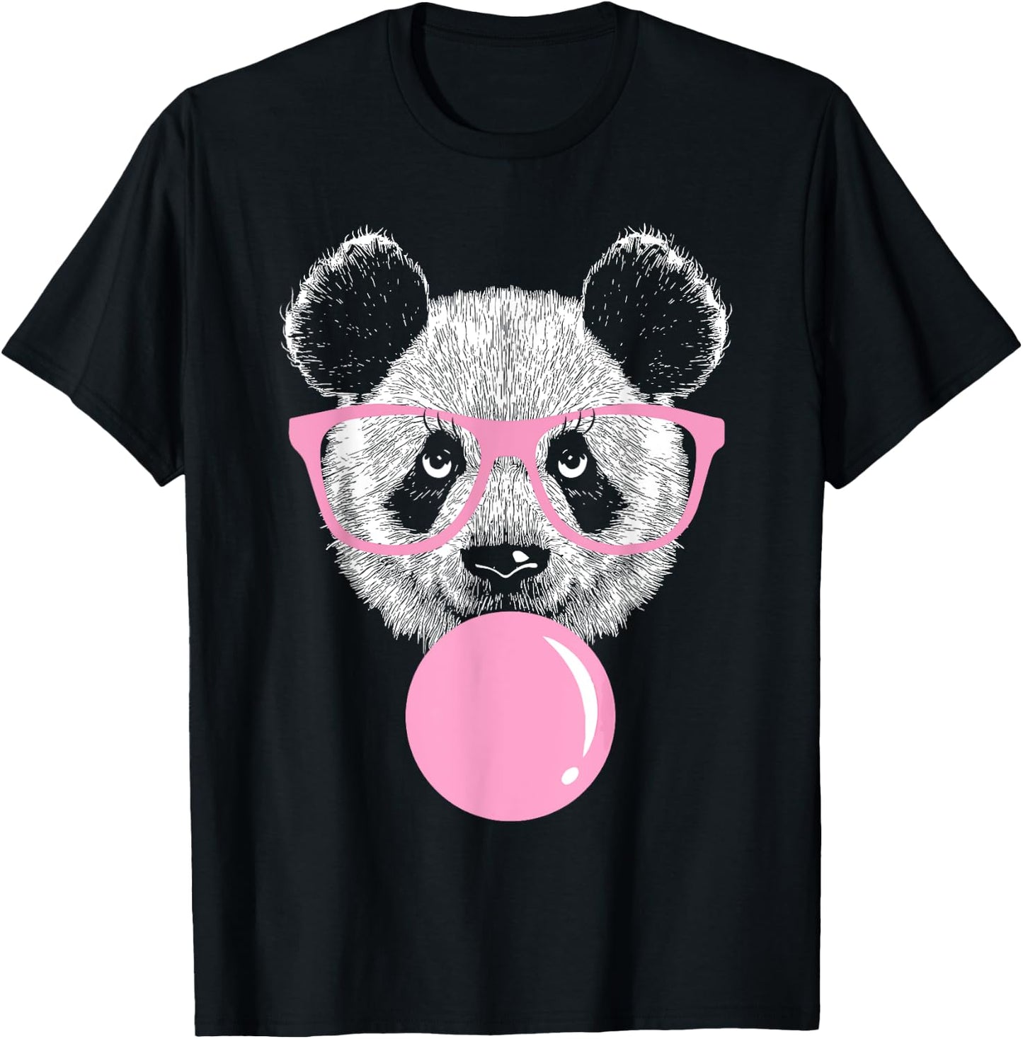 Cool Panda Face Eating Gum And Makes A Bubble Cute Panda T-Shirt - T-Shirt | Black