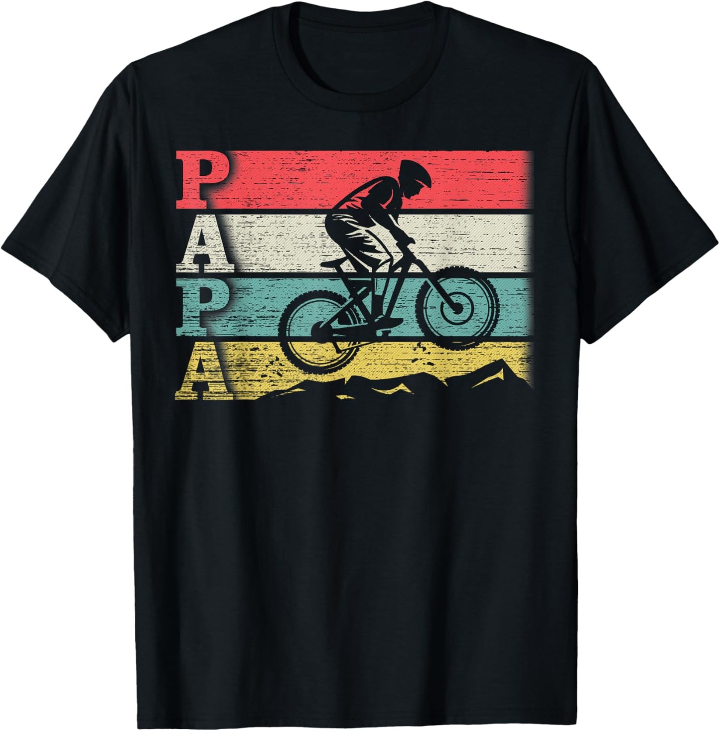 Vintage Retro Cycling Papa Mountain Biking Rider Silhouette T-Shirt - T-Shirt | Black