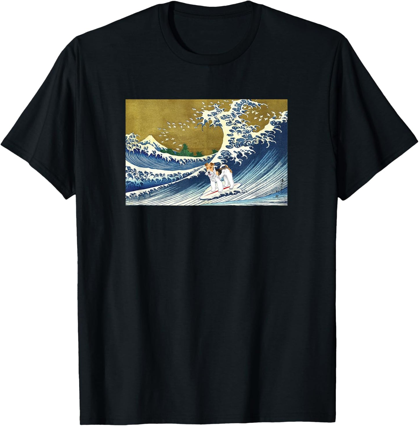 Retro Vintage Surfing a Wave Wire Fox Terrier Lover T-Shirt - T-Shirt | Black