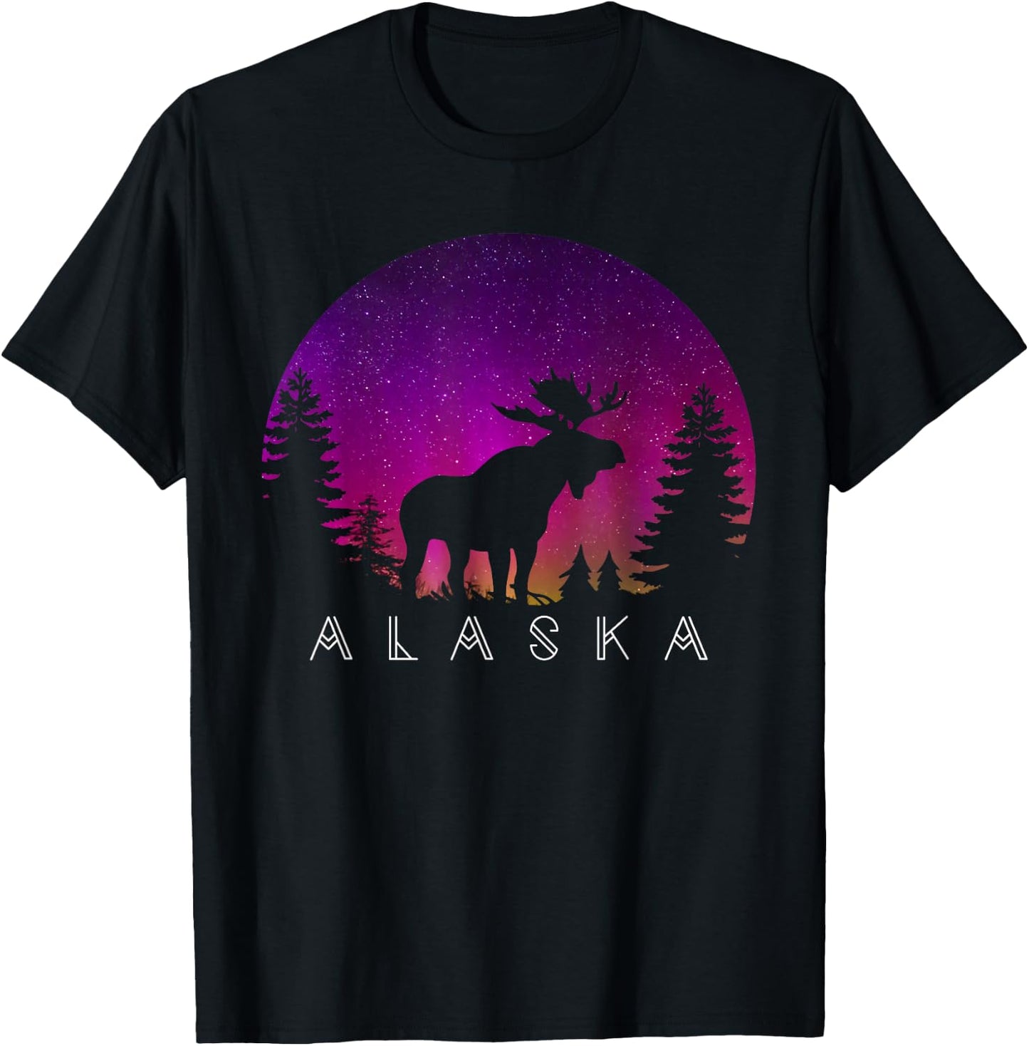 Alaska Moose Aurora Borealis - Alaskan Landscape Photo T-Shirt - T-Shirt | Black
