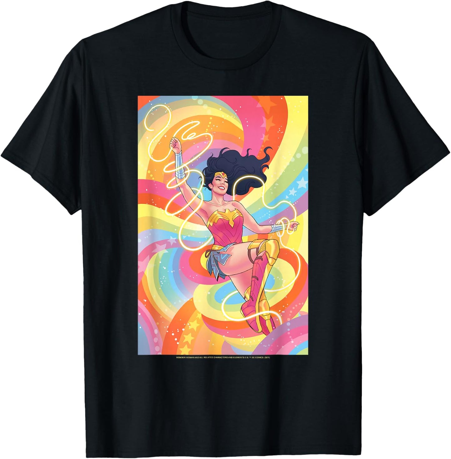 DC Comics Pride Wonder Woman Rainbow Retro T-Shirt - T-Shirt | Black