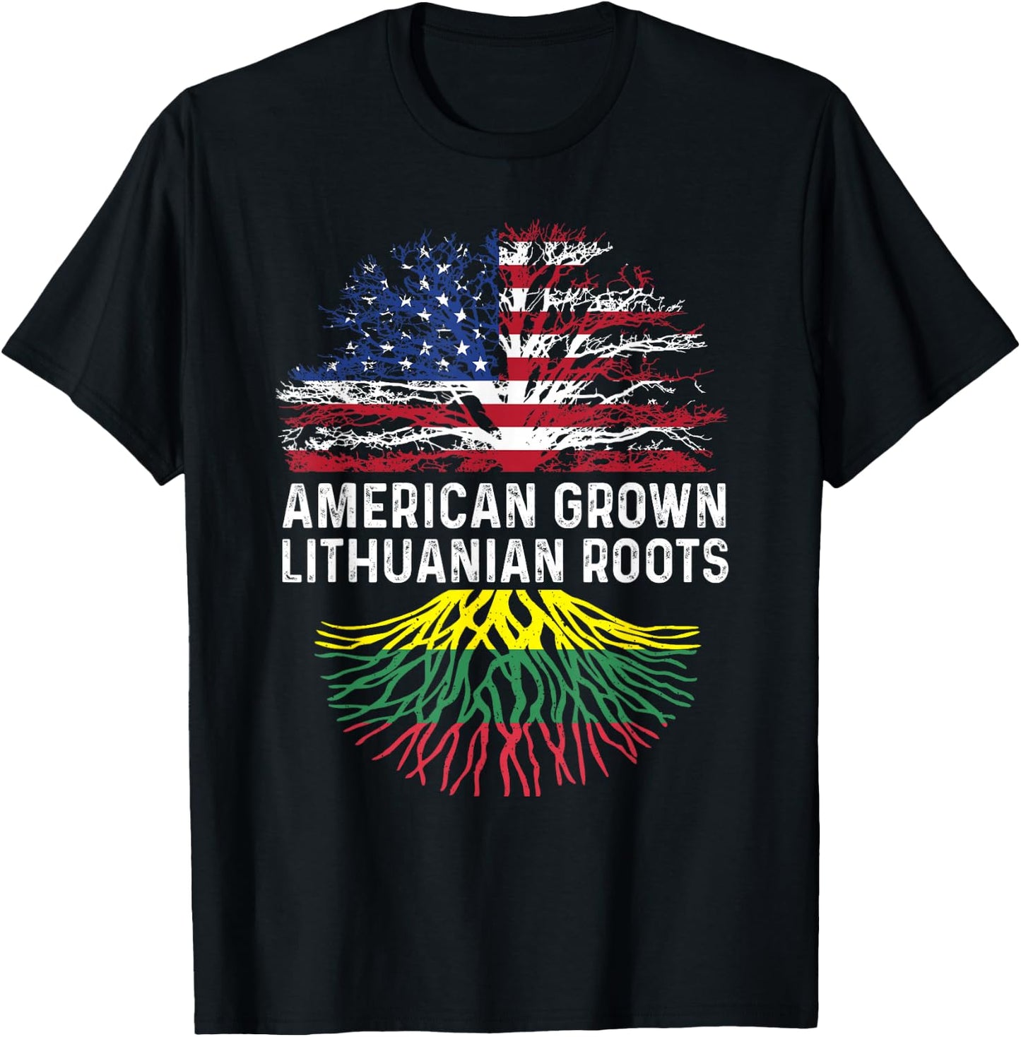American Grown Lithuanian Roots Lithuania Flag Family Tree T-Shirt - T-Shirt | Black