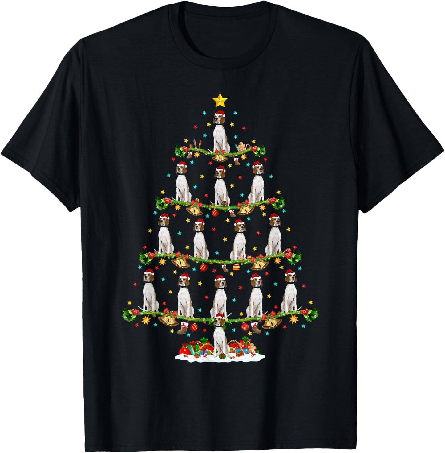 Xmas Tree Lighting Santa English Pointer Dog Christmas T-Shirt - T-Shirt | Black