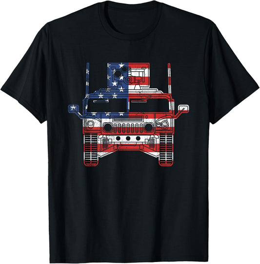 Humvee American Flag Military Vehicle HMMWV Front Humvee Men T-Shirt - T-Shirt | Black