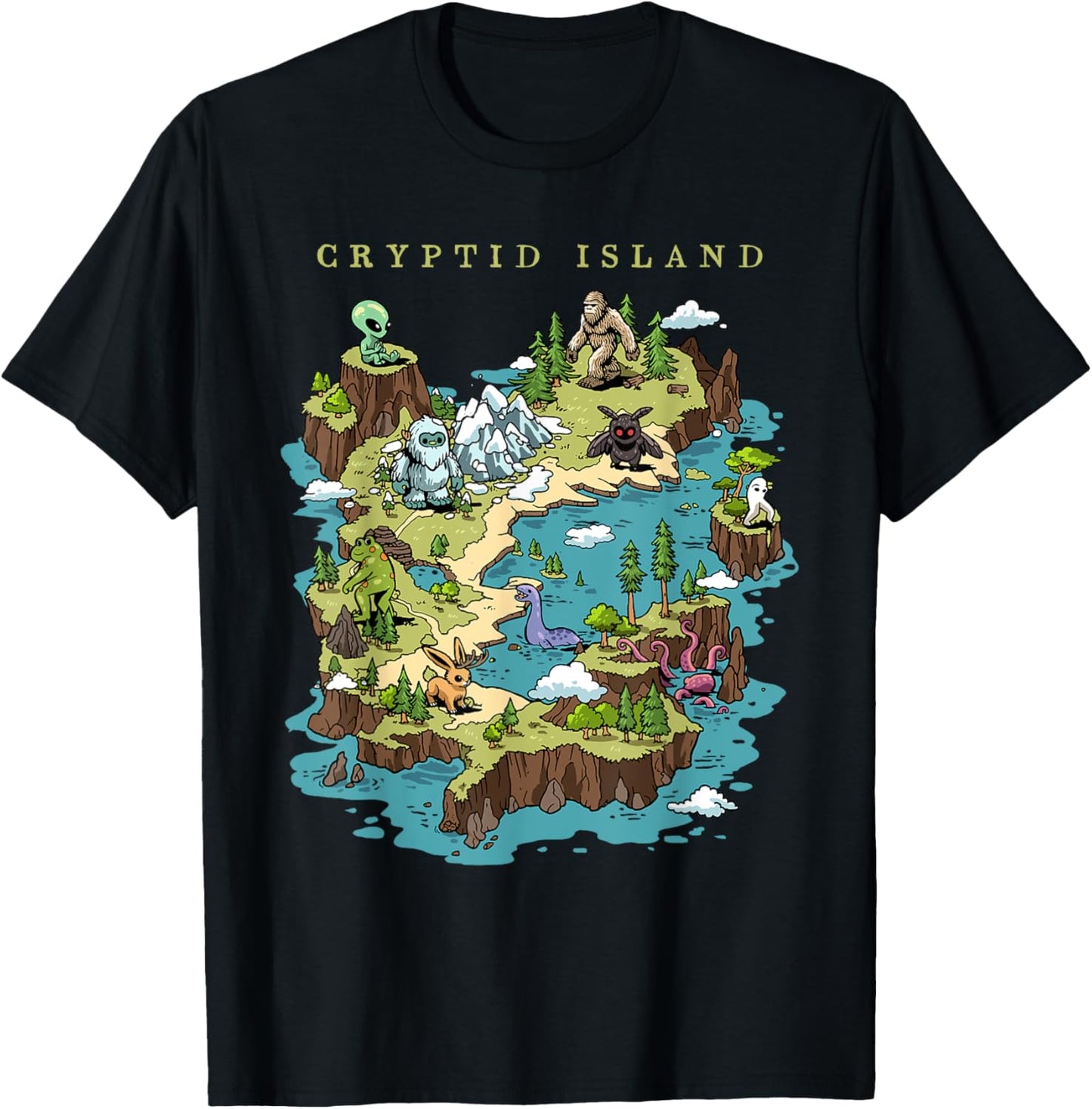 Cryptid Shirt Bigfoot Loch Ness Monster Mothman Jersey Devil T-Shirt - T-Shirt | Black