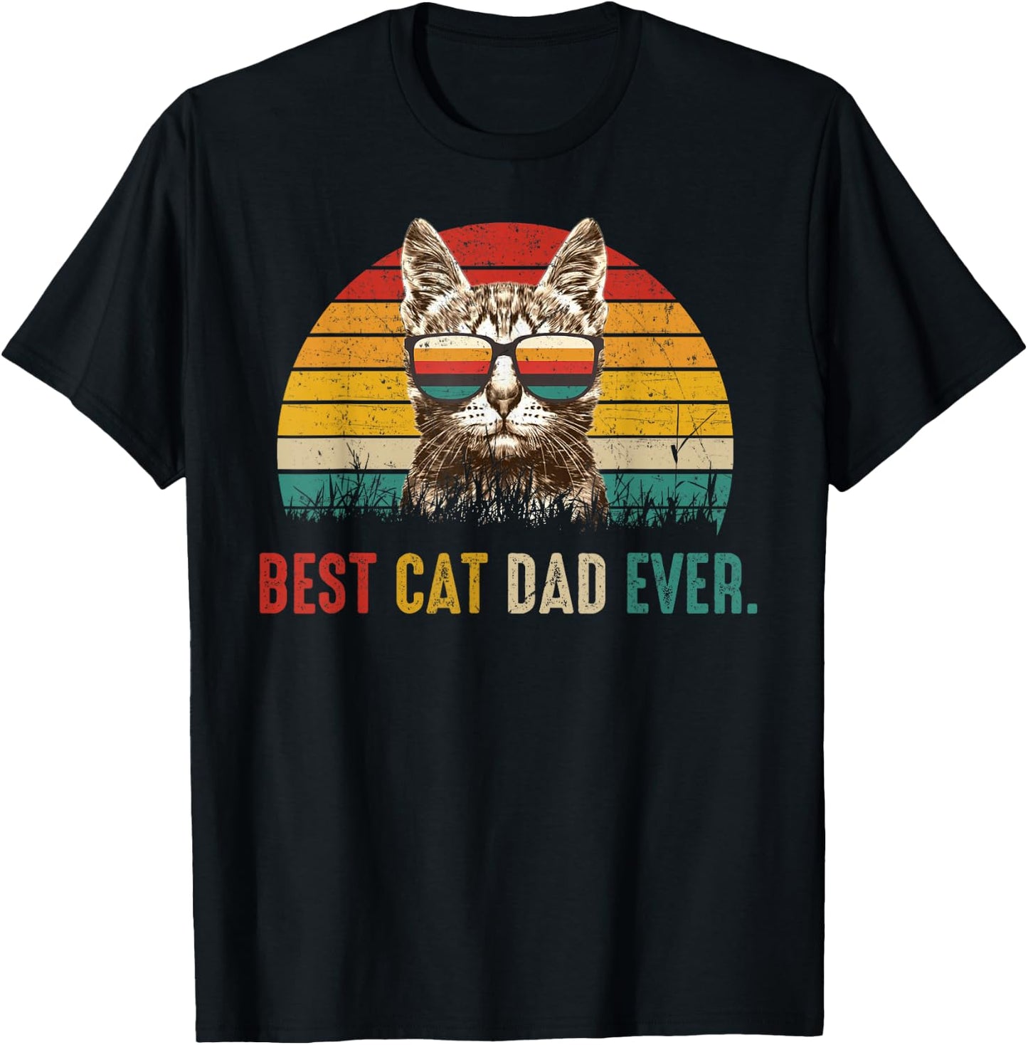 Best Cat Dad Ever Funny Fathers Day Vintage Cat Daddy T-Shirt - T-Shirt | Black