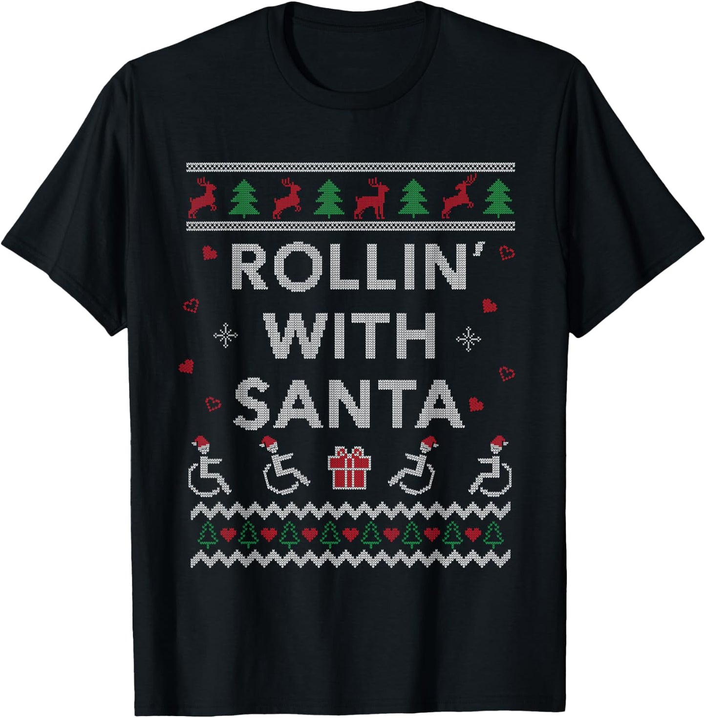 Handicap Wheelchair Design Funny Ugly Christmas T-Shirt - T-Shirt | Black