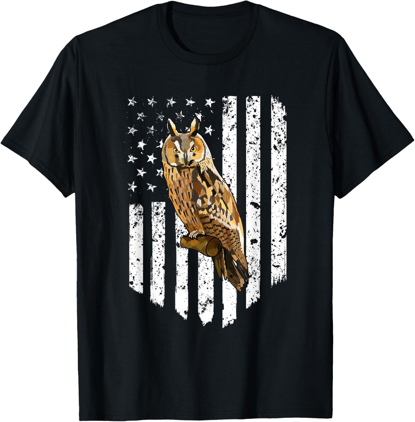 White American Flag Long-eared Owl Bird 4th Of July Men T-Shirt - T-Shirt | Black