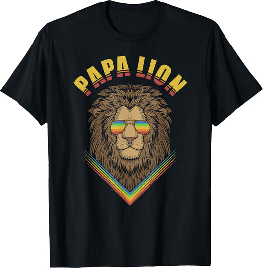 papa lion Retro for lovers lions in dad father's day animal T-Shirt - T-Shirt | Black