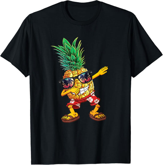Dabbing Pineapple Sunglasses T Shirt Aloha Beaches Hawaii T-Shirt - T-Shirt | Black