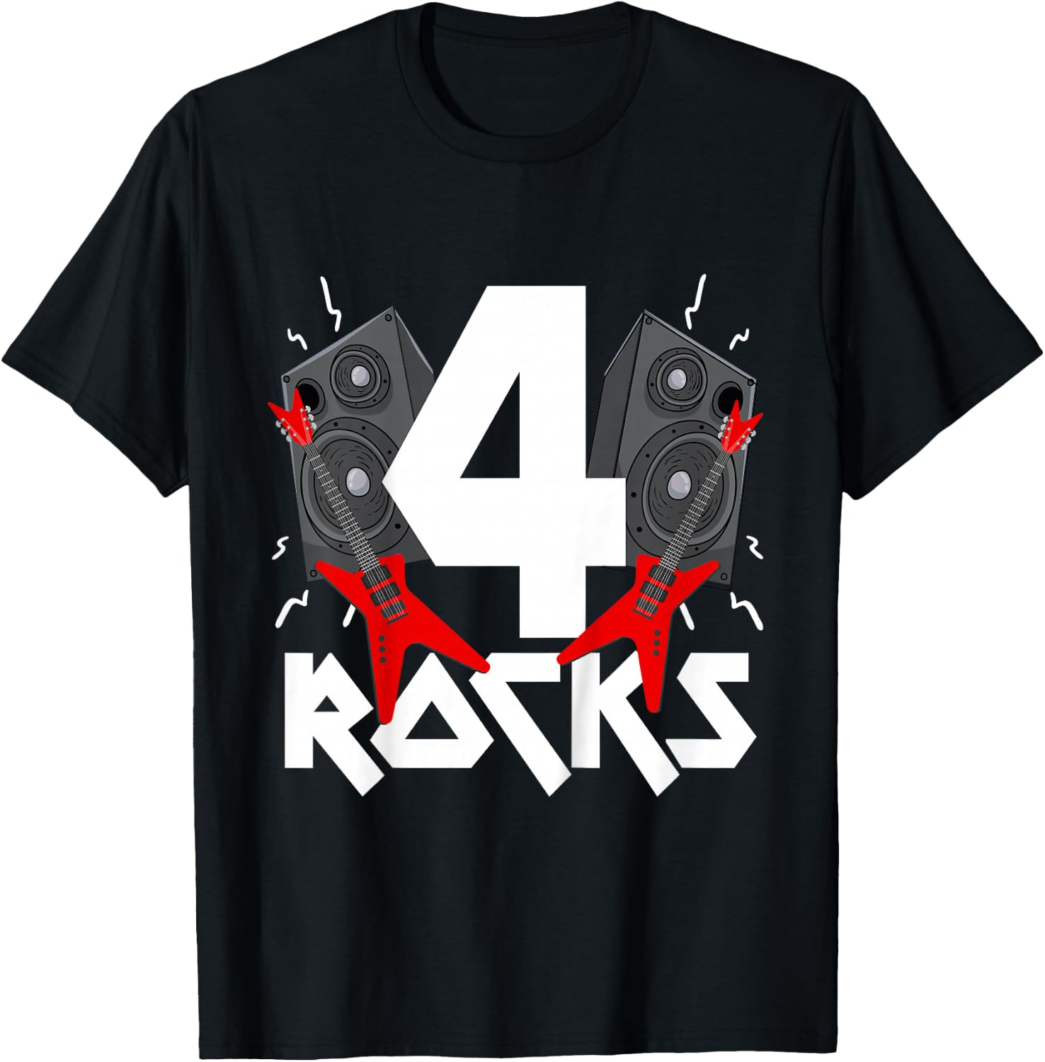 4 Rocks Birthday Party 4 Year Old Rock N Roll Star 4th Gift T-Shirt - T-Shirt | Black