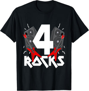 4 Rocks Birthday Party 4 Year Old Rock N Roll Star 4th Gift T-Shirt - T-Shirt | Black