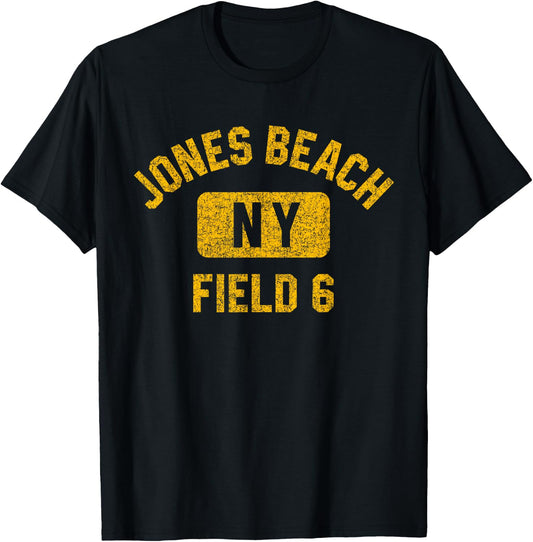 Jones Beach Field 6 NY Gym Style Distressed Amber Print Men Women Girls Kids T-Shirt - T-Shirt | Black