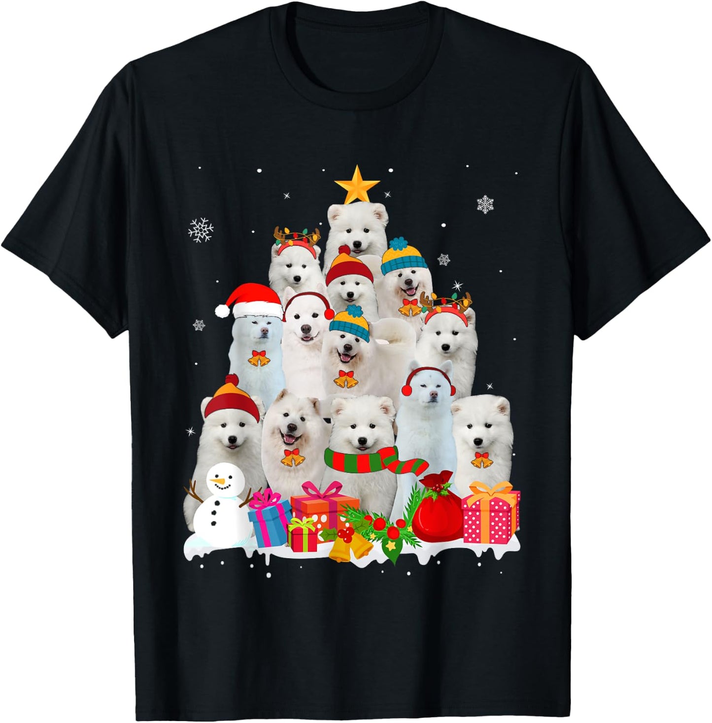 Funny Samoyed Christmas Tree Pet Dog Lover Gift T-Shirt - T-Shirt | Black