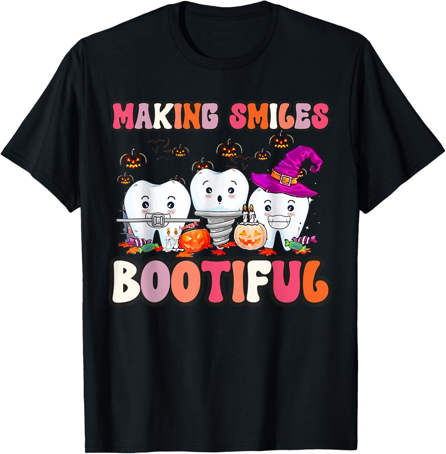 Making Smiles Bootiful Funny Ghost Dentist Halloween Dental T-Shirt - T-Shirt | Black