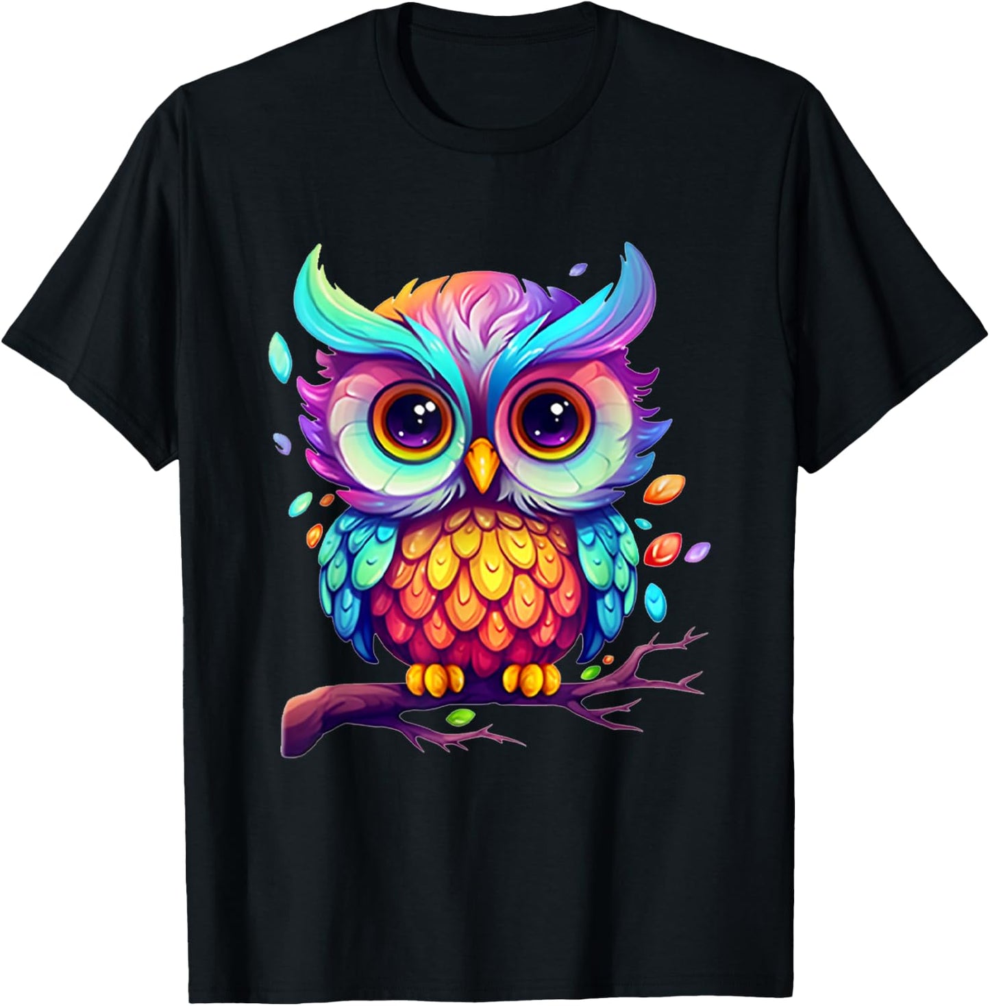 Cute Colorful Owl Art Women Kids Boys Girls Owl T-Shirt - T-Shirt | Black