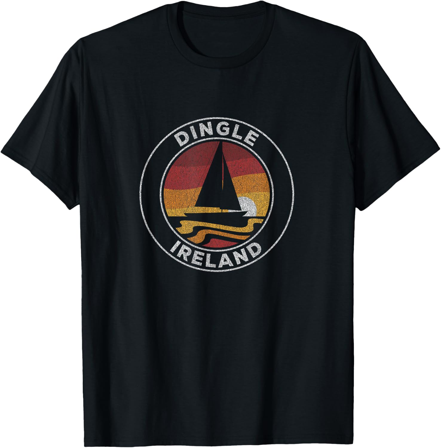 Dingle Ireland Vintage Sailboat 70s Retro Sunset T-Shirt - T-Shirt | Black