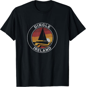 Dingle Ireland Vintage Sailboat 70s Retro Sunset T-Shirt - T-Shirt | Black