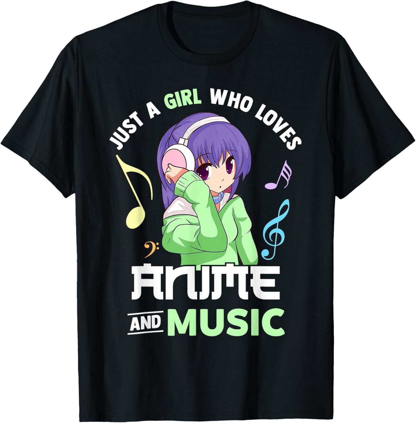 Just A Girl Who Loves Anime and Music Women Anime Musician T-Shirt - T-Shirt | Black