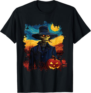 Skeleton's Halloween Party With Lighted Pumpky Funny T-Shirt - T-Shirt | Black