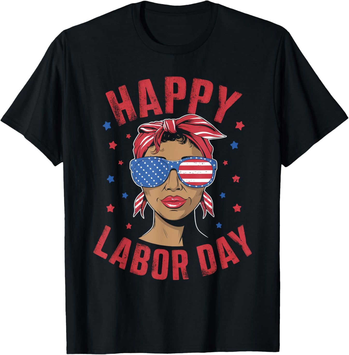 Happy Labor Day Labor Day Messy Bun USA Flag T-Shirt - T-Shirt | Black