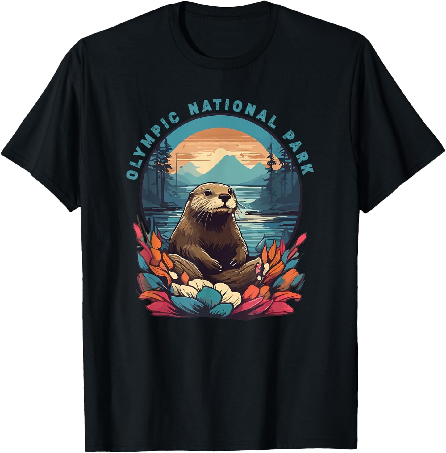 Olympic National Park Otter Lover Vintage American Souvenir T-Shirt - T-Shirt | Black
