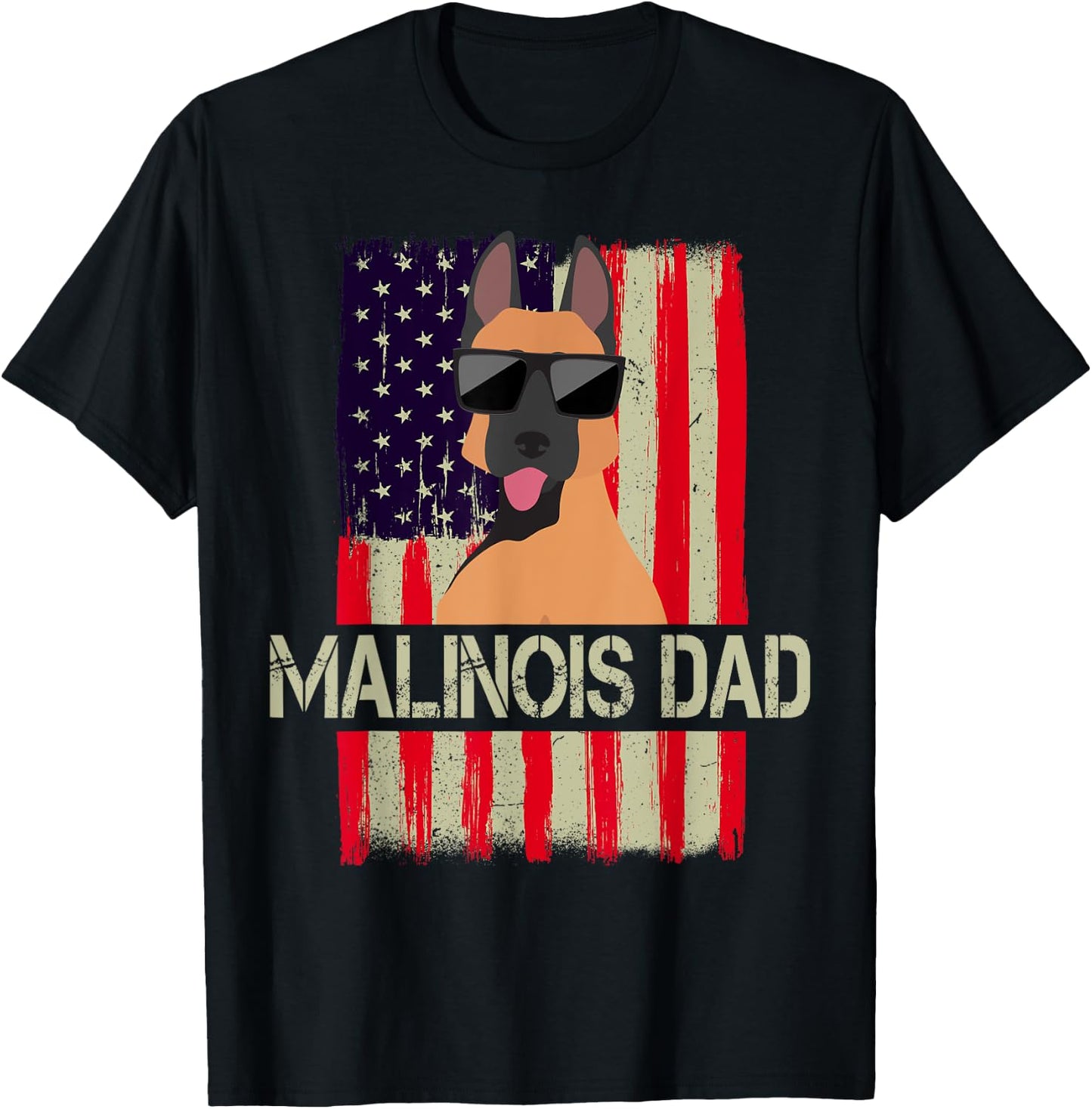 Funny Belgian Malinois Dad American Flag 4th Of July T-Shirt - T-Shirt | Black