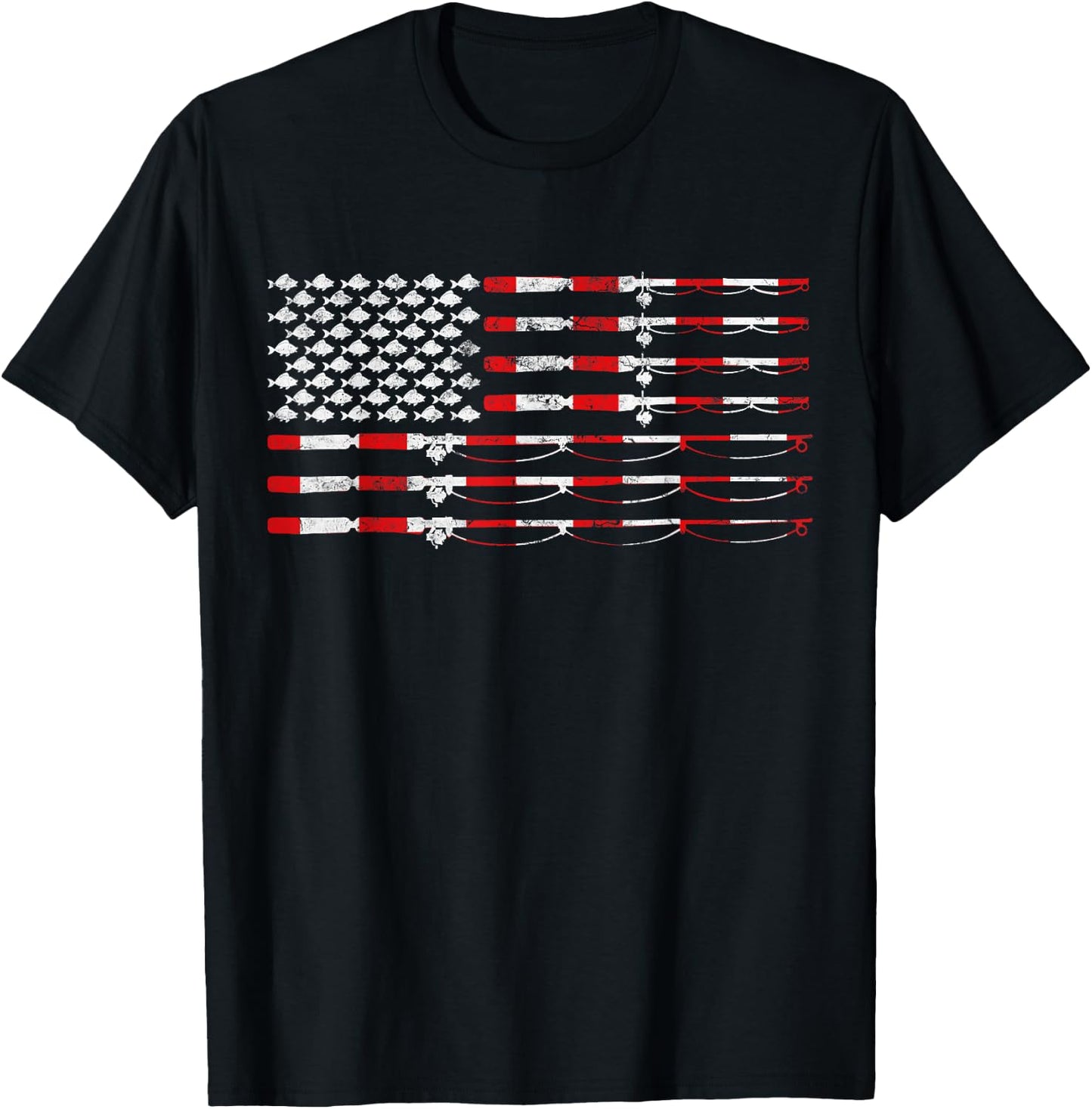 Fishing Fly Rod American Flag Gift Fisherman Small T-Shirt - T-Shirt | Black