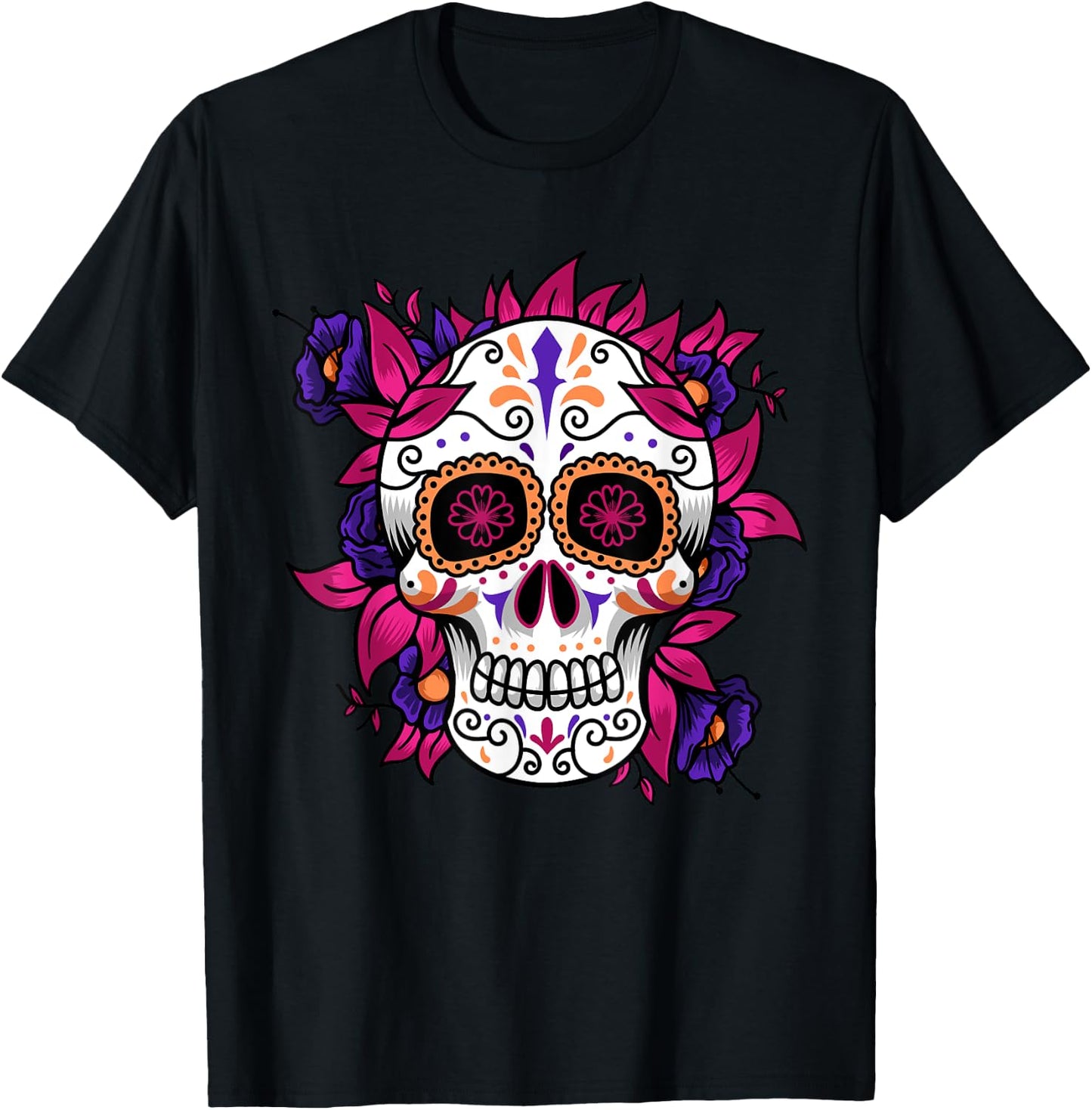 Flower Sugar Skull Funny Day Of The Dead Gift Women T-Shirt - T-Shirt | Black