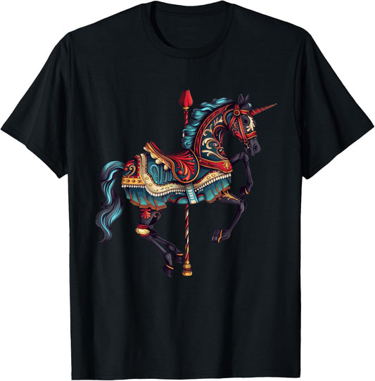 Carnival Carousel Horse Carousel Unicorn , Small, Blue T-Shirt - T-Shirt | Black