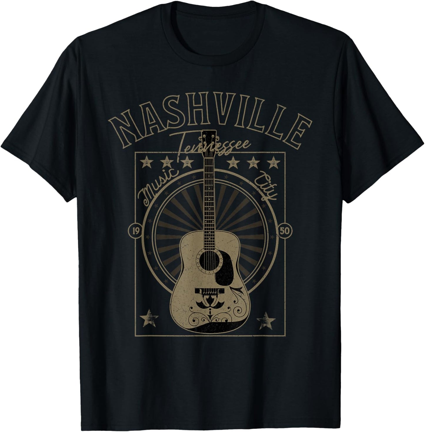 Nashville Tennessee Country Music City Guitar Gift Men Women T-Shirt - T-Shirt | Black
