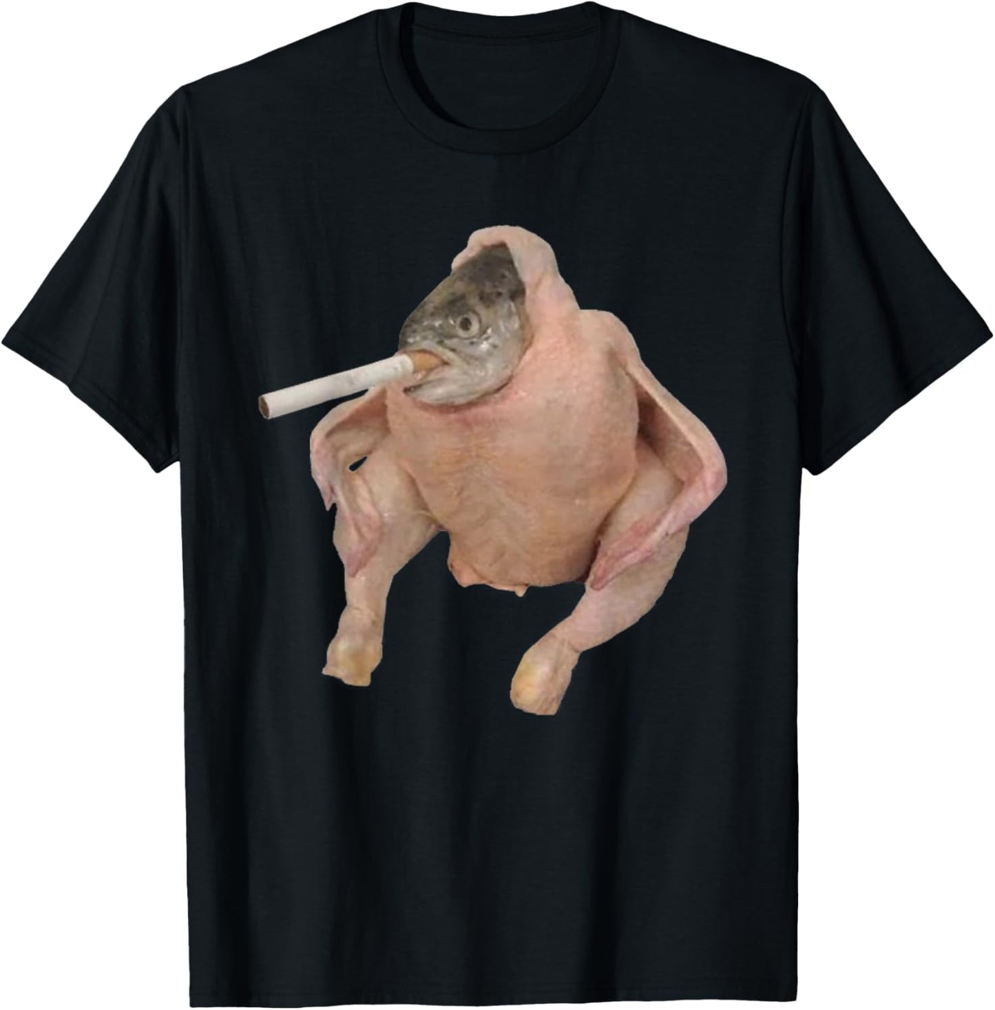 Fish Chicken Face Smoking a Cigarette funny meme T-Shirt - T-Shirt | Black