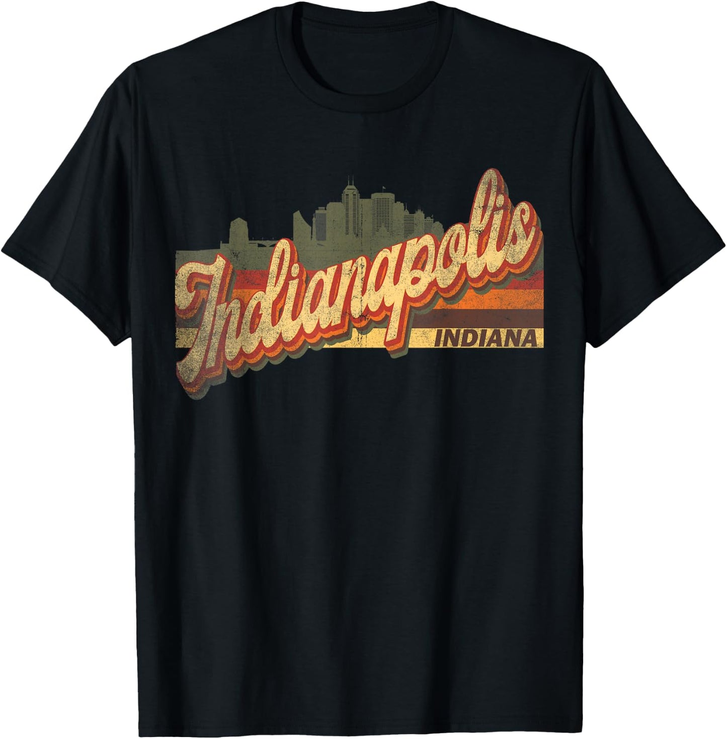 Indianapolis, Indiana Retro Vintage 70s 80s Distressed T-Shirt - T-Shirt | Black